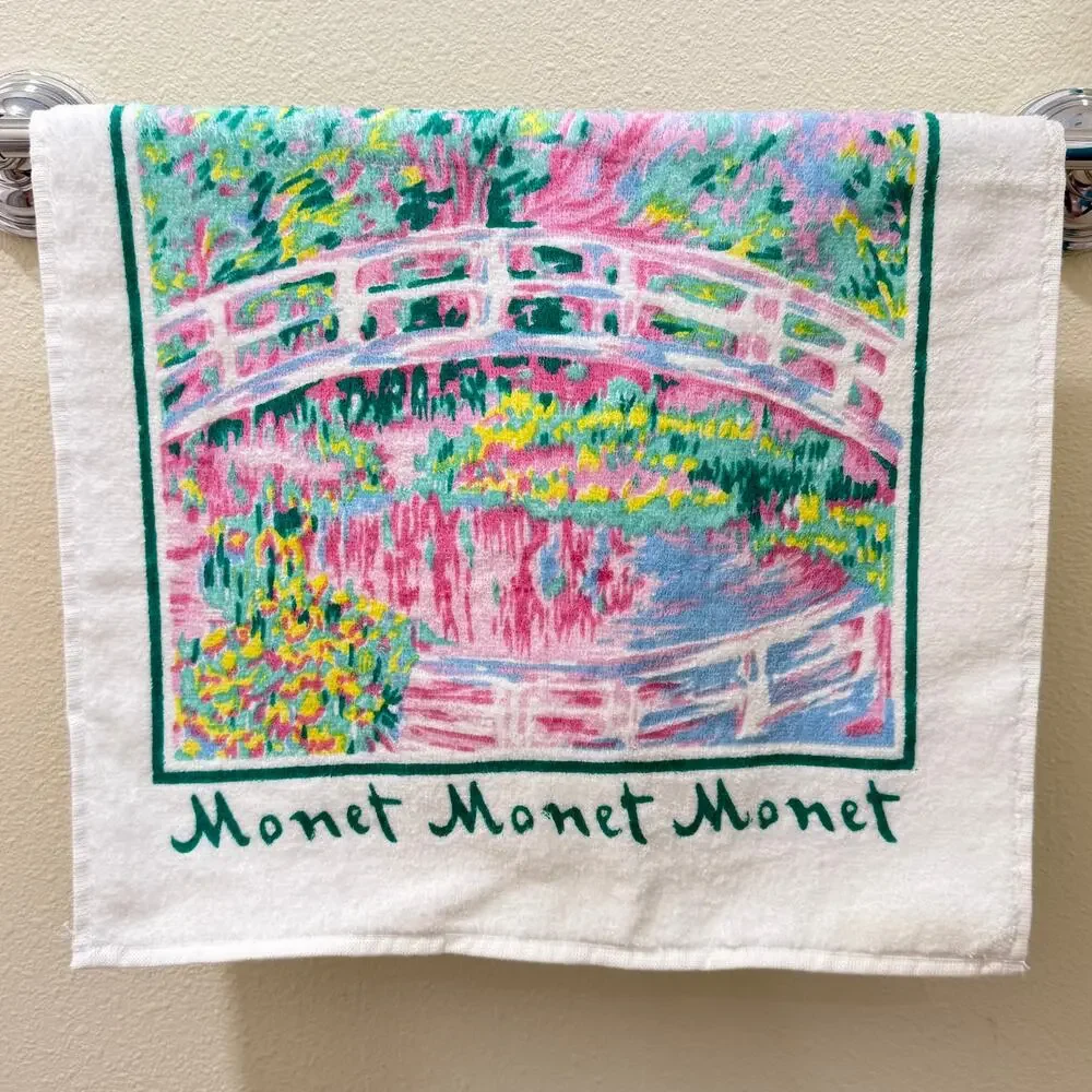 Vtg Hilasal Monet Water Lilies Japanese Bridge Cotton Decorative 2 Hand Towels